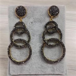 Boucles d'oreilles trois couches couleur or pendentifs ronds boucles d'oreilles en strass noir
