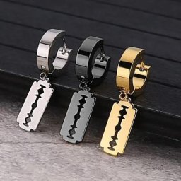 Boucles d'oreilles en acier inoxydable avec pendentif lame de rasoir goujons d'oreille gothiques