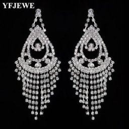 YFJEWE – boucles d'oreilles longues en strass pour femmes nouveauté couleur argent cristal E500