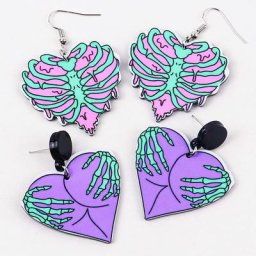 Boucles d'Oreilles en Acrylique avec Cœur et Crâne pour Femme Bijoux de ix Violet Halloween Noël