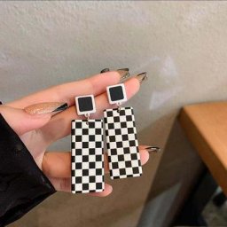 Boucles d'oreilles en damier noir et blanc pour femme bijoux de mariage pendentif exquis
