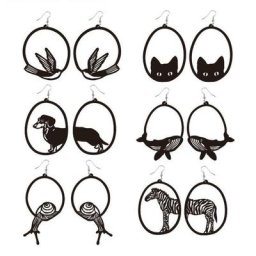 Boucles d'Oreilles Rondes Asymétriques en Acrylique Noir Bijoux Exagérés pour Chat Escargot