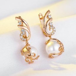 Wbmqda-Boucles d'oreilles pendantes en perles pour femmes fleur vintage bijoux fins or rose