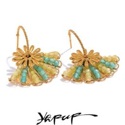Yhpup-Boucles d'oreilles pendantes en perles de cristal faites à la main bijoux en or acier
