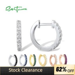 SANTUZZA-Boucles d'oreilles créoles en argent regardé pur 925 pour femme spinelle cubique style