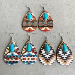 Aztec – boucles d'oreilles en bois Turquoise pour femmes nouvelles boucles d'oreilles d'inspiration