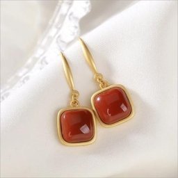 New Natural Hetian South Carnelian Square Long Earrings Chinese Style Retro Exquisite Luxury Charm