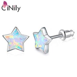 CiNily – boucles d'oreilles en opale blanche pour femmes bijoux tendance couleur argent petite