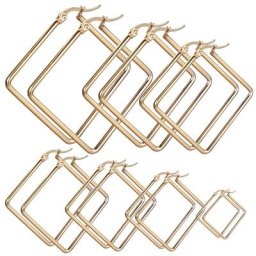 Boucles d'oreilles créoles en acier inoxydable pour femmes cercle carré Huggie bijoux cadeaux