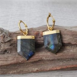FUWO – boucles d'oreilles en Labradorite sculptées en forme de bouclier couleur or bijoux en