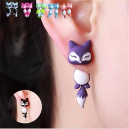 Boucles d'oreilles animaux en argile de dessin animé pour femmes goujon de renard bijoux d'ongle