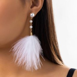 IngeSight.Z-Boucles d'oreilles pendantes à pampilles pour femmes plumes blanches exagérées perles