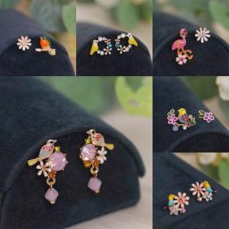 Boucles d'oreilles coréennes en strass pour femmes et filles jolies fleurs peintes à l'huile