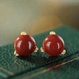 Boucles d'Oreilles Rondes Tourmaline Rouge du Sud pour Femme Bijoux de Charme Bohème Simple