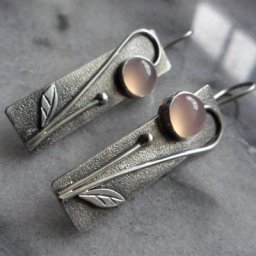 Boucles d'Oreilles Ethniques Rondes en Pierre Rose Vintage Carrées Géométriques en Métal