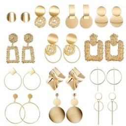 Boucles d'oreilles vintage en métal pour femmes grandes boucles d'oreilles géométriques en or