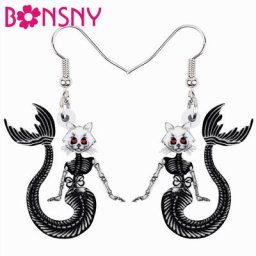 BONSNY-Boucles d'oreilles pendantes en acrylique pour femmes et filles bijoux d'animaux crâne