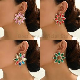 Grandes boucles d'oreilles en biscuits brillants colorés pour femmes luxe mode coréenne fleur