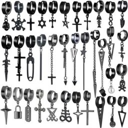 Boucles d'oreilles en acier inoxydable 1 paire Punk noir plusieurs Styles boucles d'oreilles