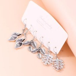 Boucles d'oreilles antiques pour femmes couleur argent fleurs feuilles métal ensemble bijoux