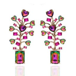 Boucles d'oreilles arbre de vie luxueux grand verre strass colorés classique à la mode bijoux