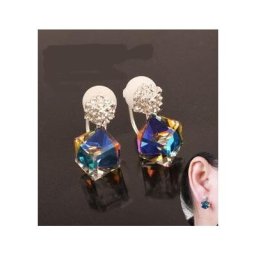 Boucles d'oreilles colorées en cristal strass carrés sans piercing clip d'oreille pour fête pour