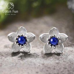 Annie Fun-Boucles d'oreilles en argent regardé 925 véritable pour femme Lapis naturel Bijoux fins