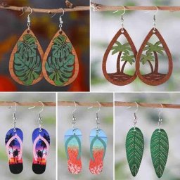 Boucles d'Oreilles en Bois pour Femme Pantoufles en Contreplaqué Cadeau de Vacances Hawaïennes
