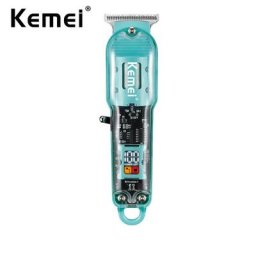Kemei tondeuse à cheveux Rechargeable sans fil avec lame en T 0.1mm corps en acrylique Transparent