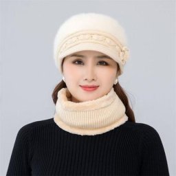 Ensemble chapeau et écharpe pour femme chapeau garde au chaud avec doublure en fourrure de lapin