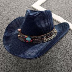 Chapeau de cowboy tressé vintage pour hommes et femmes bord incurvé crème solaire à large bord