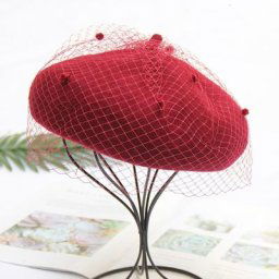 Béret en Maille pour Femme Casquette de Peintre Camel Chapeaux Vintage avec Voile Élégant Doux