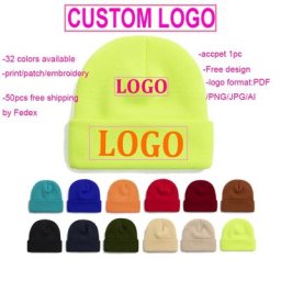 Bonnets en tricot en acrylique pour femmes solide Logo personnalisé bonnets pour hommes