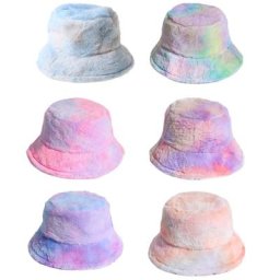 Chapeau de pêcheur en peluche pour femmes seau de teinture arc-en-ciel d'hiver casquette de