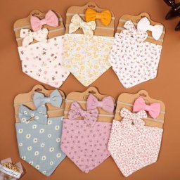 Bavoir en coton mousseline pour nouveau-né ensemble de 3 pièces nœuds bandeau Triangle imprimé