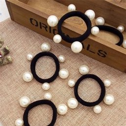 Bandes élastiques noires imitation perles pour filles ULen caoutchouc gomme porte-chignon cravate