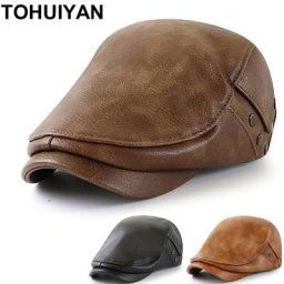 TOHUIYAN – chapeau d'hiver en cuir unisexe pour hommes haut niveau à Rivets casquettes de