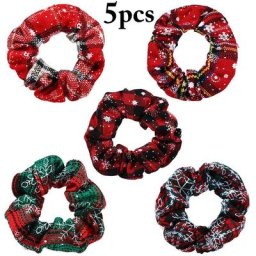Chouchou à motif à carreaux pour cheveux de Noël bande élastique flocon de neige décor 5 pièces