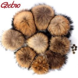 Geebro-Pompons en Fourrure de Raton Laveur pour Chapeau Bonnets et Écharpe 11-16cm 18cm 20cm
