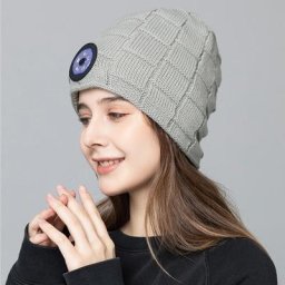 Chapeau de phare d'hiver pour hommes et femmes couleur unie éclairage LED tricoté élastique