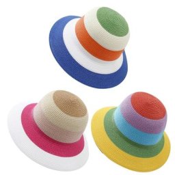 Chapeau de Paille Rayé à Large Bord Décontracté Casquette Arc-en-Ciel E27 Protection UV d'Été