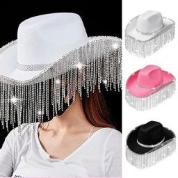 Chapeau de Cowboy pour adulte avec strass à frange adapté à la plupart des femmes pour soirée à