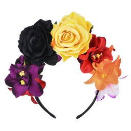 Bandeau femme mexicaine imitation fleur de Rose | Bandeau avec couronne pour journée des morts