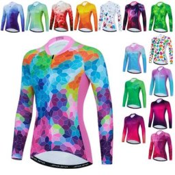 Maillot de cyclisme coloré à manches longues pour femmes vêtements de vélo d'équipe