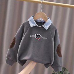 Sweat-shirt en denim pour garçons haut à col dessin animé sweats à capuche mignons pour enfants