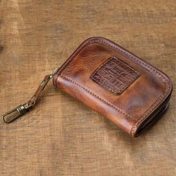 Porte-clés en cuir véritable fait à la main cuir de vache sac à clés de voiture portefeuille 007