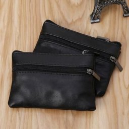 Porte-cartes en cuir souple pour hommes et femmes porte-clé avec fermeture éclair pochette sac à