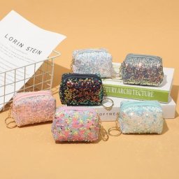 Porte-monnaie à paillettes pour femmes mini étui à fermeture éclair porte-cartes porte-clés