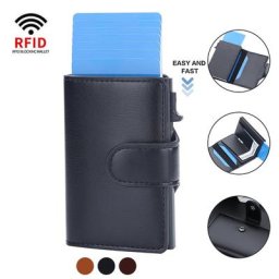 DIENQI-Porte-cartes Rfid pour hommes portefeuille en cuir noir magique à trois volets petit sac