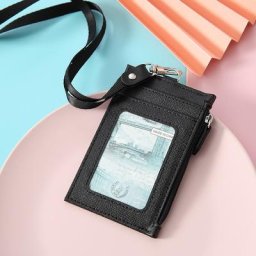 Porte-cartes de crédit noir Badge d'identité pour femmes et hommes porte-monnaie sangle de cou